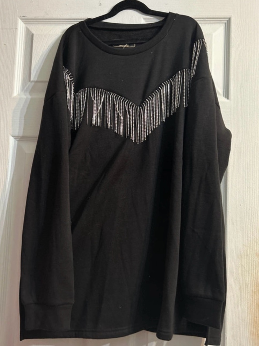 L&B Black Sweatshirt with Silver Fringe Detail
